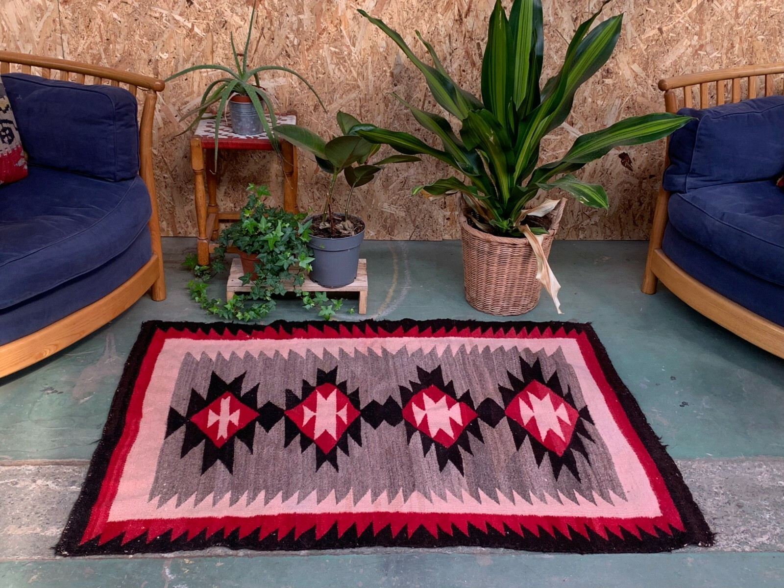 Genuine 1920-1930 Navajo Kilim Rug 132x95 cm native American wool decor Medium gallery