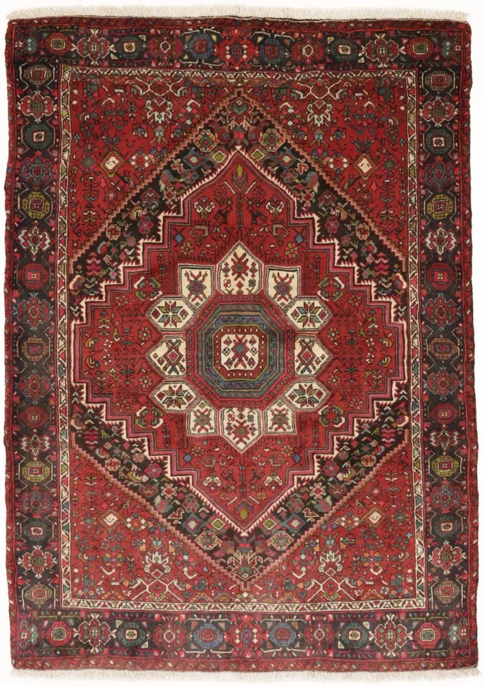 Vintage Bidjar Oriental Rug Geometric Floral Handmade Plush Carpet 3'4X4'9 ft