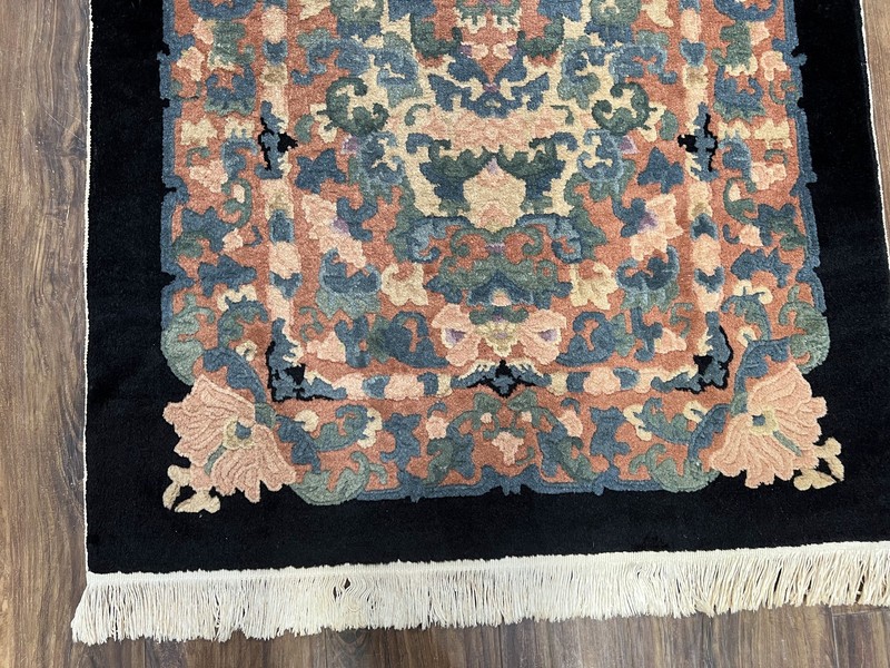 Chinese Art Deco Rug 3x5 Black Beige Carpet 3 x 5 Vintage Floral Handmade Wool gallery