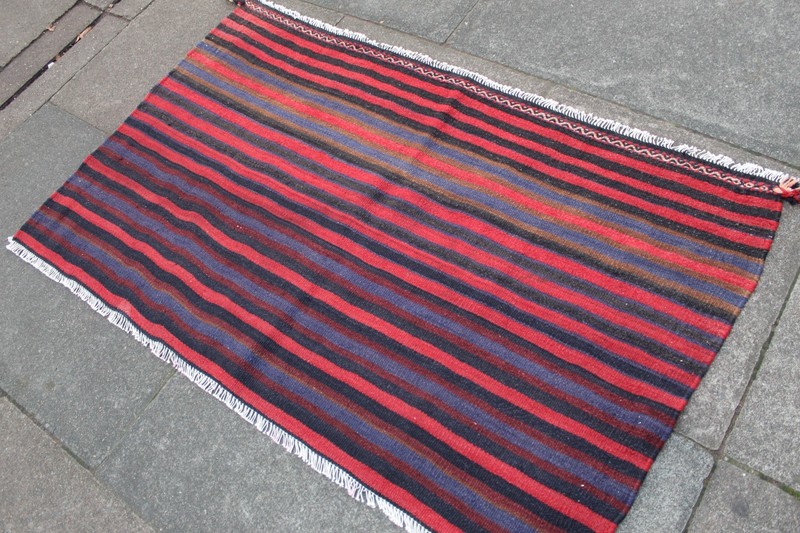 Kilim Vintage Traditional Hand Made Oriental Red Black Wool Kilim 88x113cm gallery