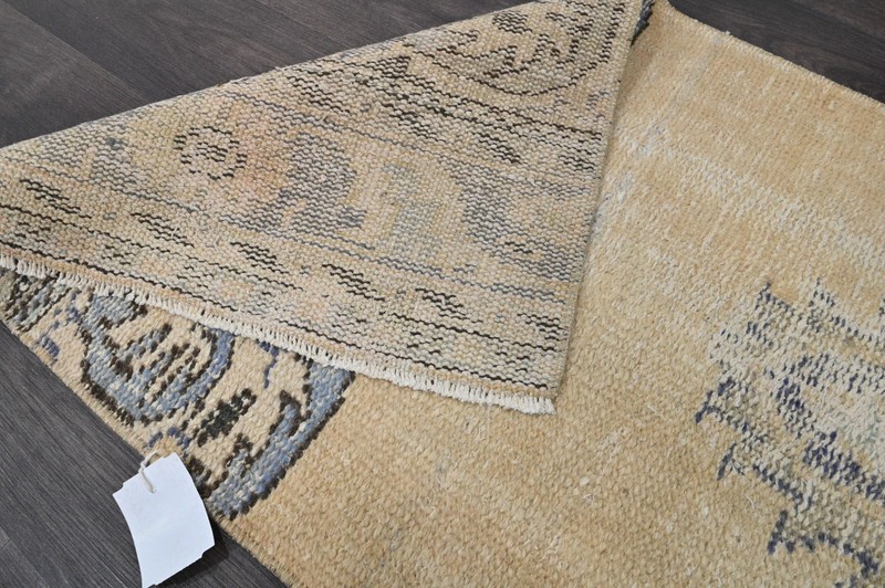 Vintage Turkish Runner Rug 2x10ft BEIGE Handmade Anatolian Oushak Hallway Wool gallery