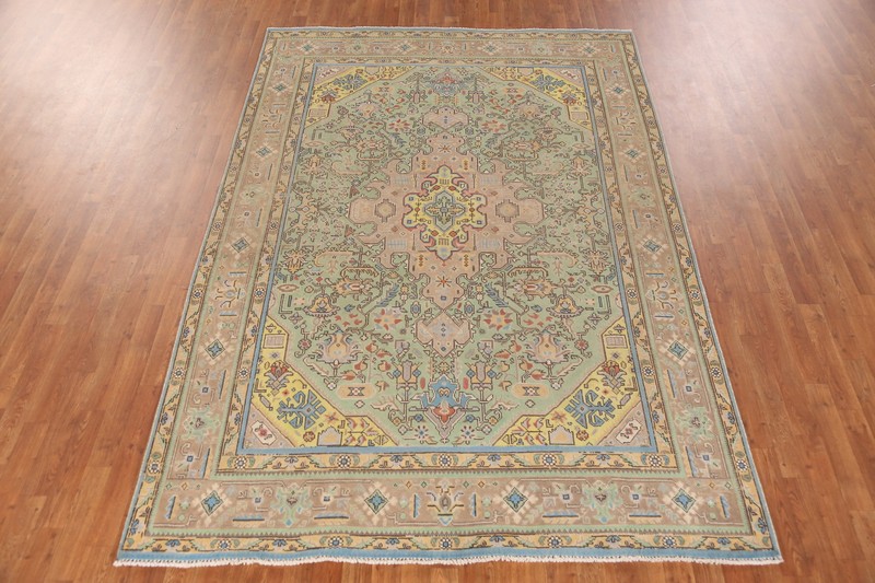 Vintage Light Green Over-Dyed Wool Living Room Area Rug Handmade Carpet 6x9 gallery