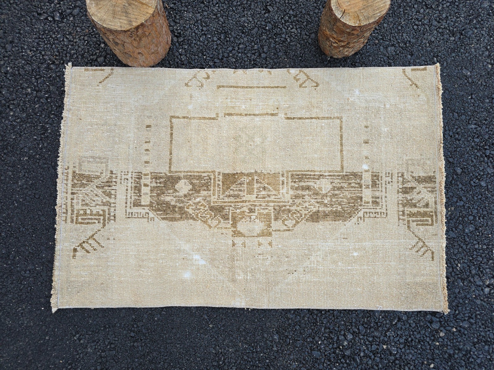 2.46 x 3.77 Ft Vintage Beige Brown Door Mat, Turkish Oushak Wool Area Rug gallery