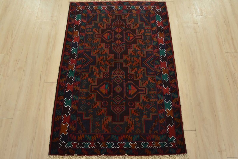 Vintage Tribal Rug 3′ x 4’6” Blue Wool Hand-Knotted Oriental Carpet gallery
