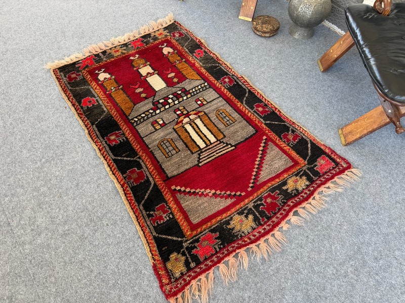 Vintage Kurdish Rug 3x4 Hand knotted Wool Rug Kars Anatolian Tribal Prayer Rug gallery