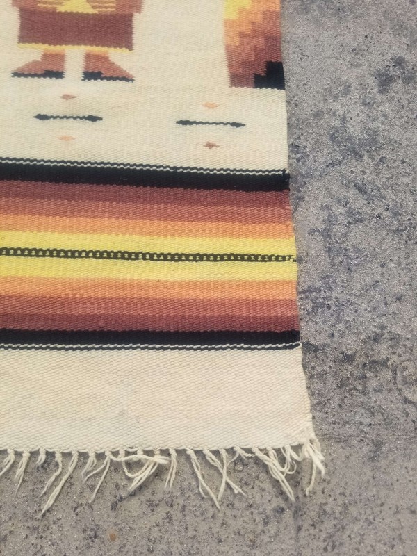 Fine Vintage Traditional Hand Made Mexican Wool Multicolor Kilim 100x49cm gallery