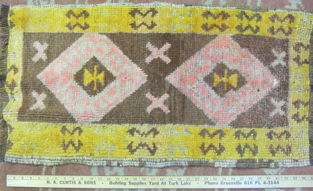 Turkish Anatolian Rug Mat Yastik 20" x 35" Semi Antique Yellow Orange Vegy Dyes