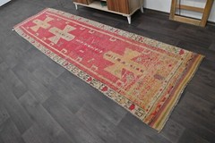 Vintage Turkish Runner Rug 3x11ft PINK Handmade Anatolian Oushak Hallway Wool