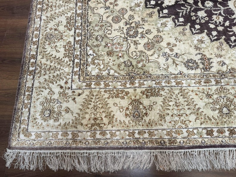 Indian Kashmiri Silk Rug 10x14, Floral Medallion gallery