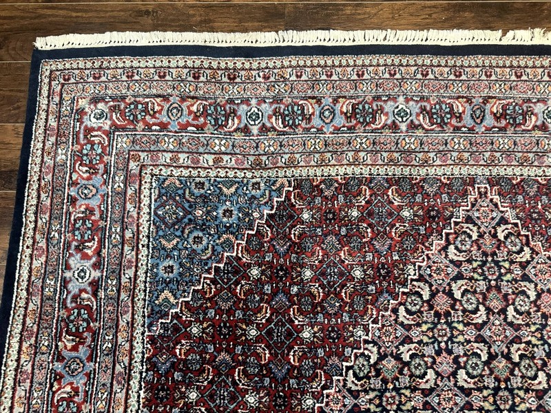 Indo Bidjar Rug 8x11 Herati Mahi Pattern Red Navy Blue Handmade Vintage Wool gallery