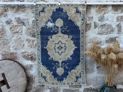 Hand-Knotted Turkish Carpet 3×5 Blue Wool Distressed Rug Muted Anatolian Carpet