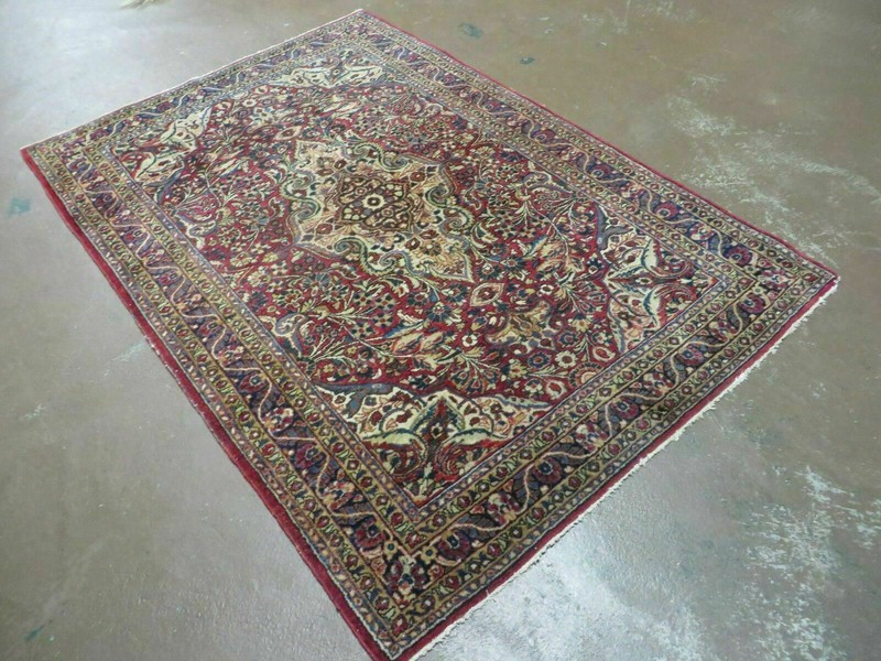 3' 5" X 5' Antique Handmade Indian Agra Fine Weave Wool Rug Organic dye Nice gallery