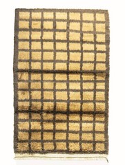 Vintage Checkered Turkish Tulu Rug, Soft Long Pile 3.7×5.8 ft Shaggy Mohair Rug