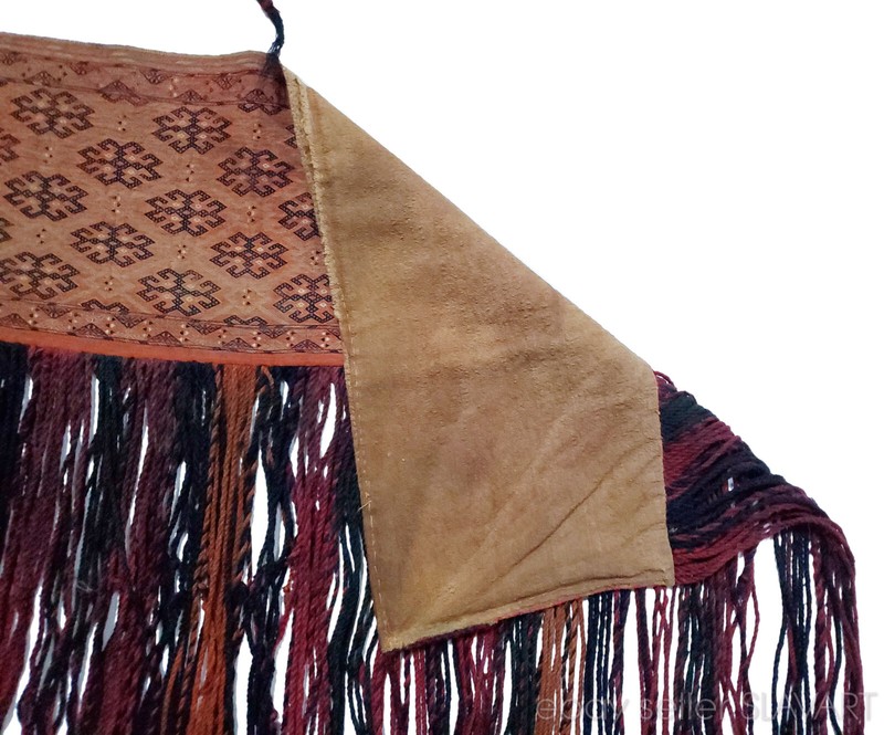 Antique Yomud torba flatweave soumak Turkmen Uzbek tent bag face Tekke silk wool gallery