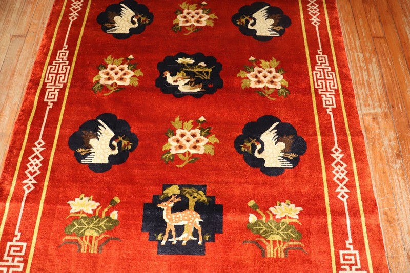 Vintage Chinese Silk Rug Size 4'2''x5'11'' gallery