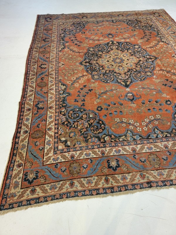 Antique Oriental Hand-Knotted Wool Area Rug Copper/Blue/Ivory 8'6" x 11'4" gallery