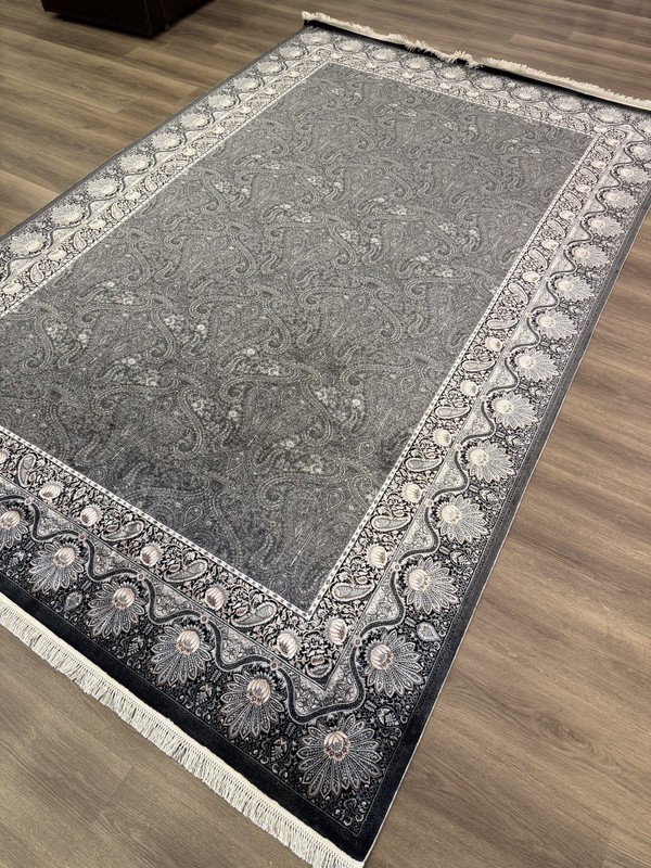 Turkish Silk Rug 7x10 ft Gray Black Oriental Area Rug Floral Paisley Design gallery