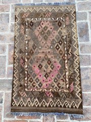 Brown Pink 2.5×4.1ft Handmade Tribal Kilim Rug Small Entryway Flatweave rug