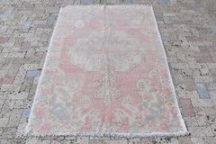 Turkish Rug 53”x84” Oushak Light Color Medallion Pattern Carpet 135x215cm
