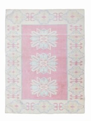 Modern Turkish Oushak Pink Blue Vintage Rug 4×5.5 ft Hand-Knotted Wool Carpet