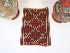 Vintage Turkish Kilim Door Mat 1.7×2.2 ft | Handmade Red Beige Rug | 53×70 cm