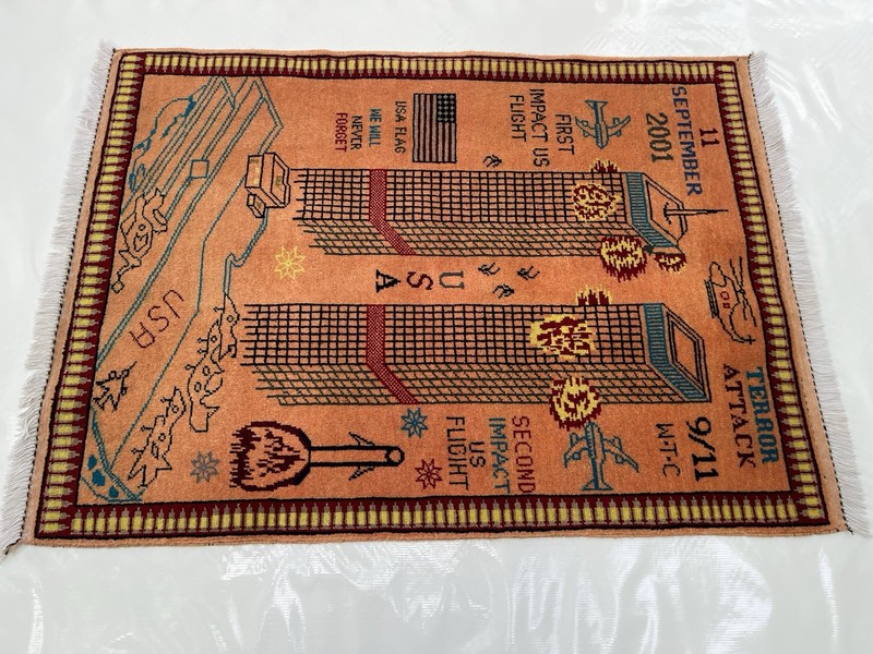 #599 Handmade rug 9/11 twin towers War Rug Afghan War Rug Handicrafts 128x95 Cm gallery