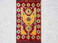 Beautiful vintage Egyptian hand-knotted designed wool rug with Red color field