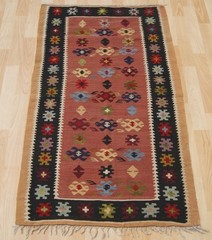 HAUSEWAERES YUGOSLAVIAN HANDWOVEN BLACK RECTANGLE WOOL 30+ KELIM AREA RUGS 2X4ft
