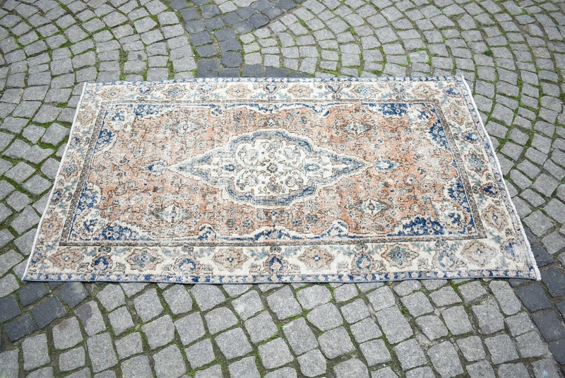 Oushak Rug 3'8 x 6'5 ft Muted Dye Turkish Kilim Vintage Wool Low Pile Oushak Rug gallery