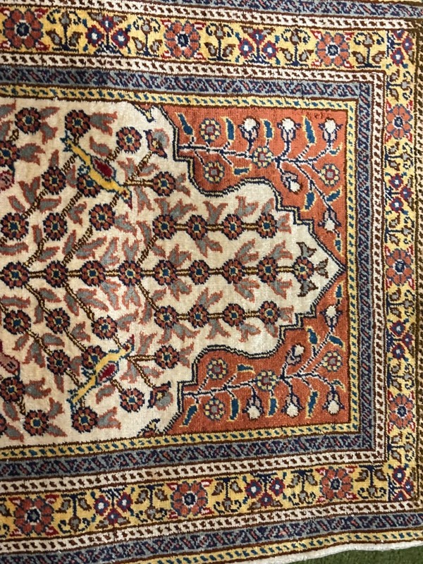 Vintage Turkish Tree of Life Prayer Rug Silk, Ready to Hand, 24.5 x 16.5" gallery
