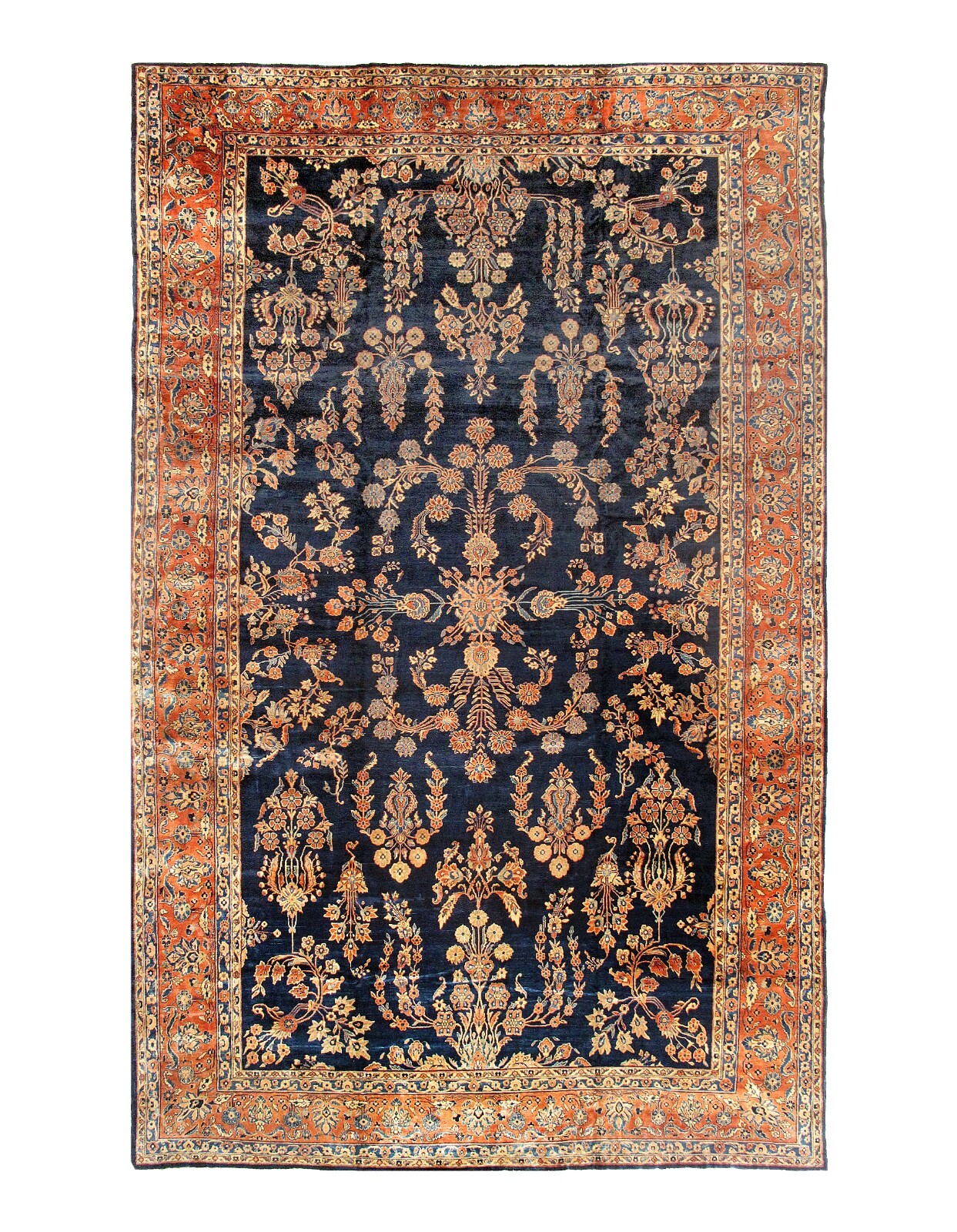 Antique Navy Blue Hand Knotted Sarouk Rug 11' X 19' gallery