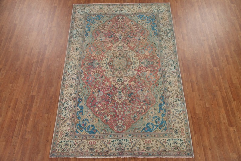 Vintage Wool Handmade Tebriz Pink/ Ivory Area Rug 6x10 Floral Living Room Carpet gallery