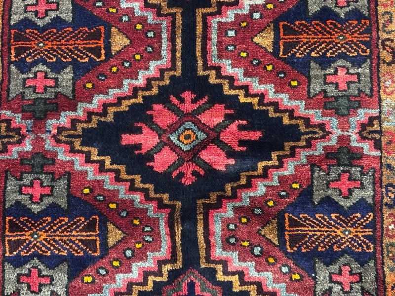 Vintage Zanjan 4x7 Hand Knotted Wool Oriental Tribal Area Rug Red Blue Geometric gallery