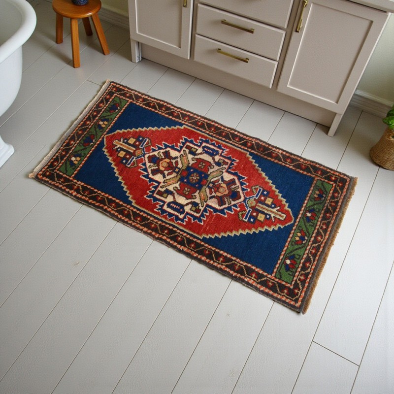 Vintage Small Rug Mat Turkish Rug Handmade Oushak Rug Door mat 2x4 ft approx gallery