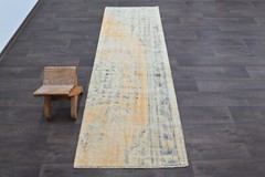 Vintage Turkish Runner Rug 2x7ft Wool Anatolian Handmade Hallway Oushak ORANGE