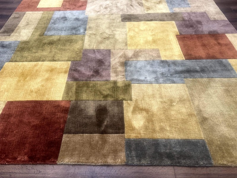 Modern Tibetan Wool Rug 8x10, Multicolor, Thick Pile, Contemporary, Handmade gallery