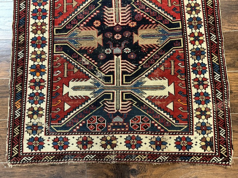 Antique Shirvan Caucasian Rug 3x5, Geometric Pattern, Red Navy Blue Beige gallery