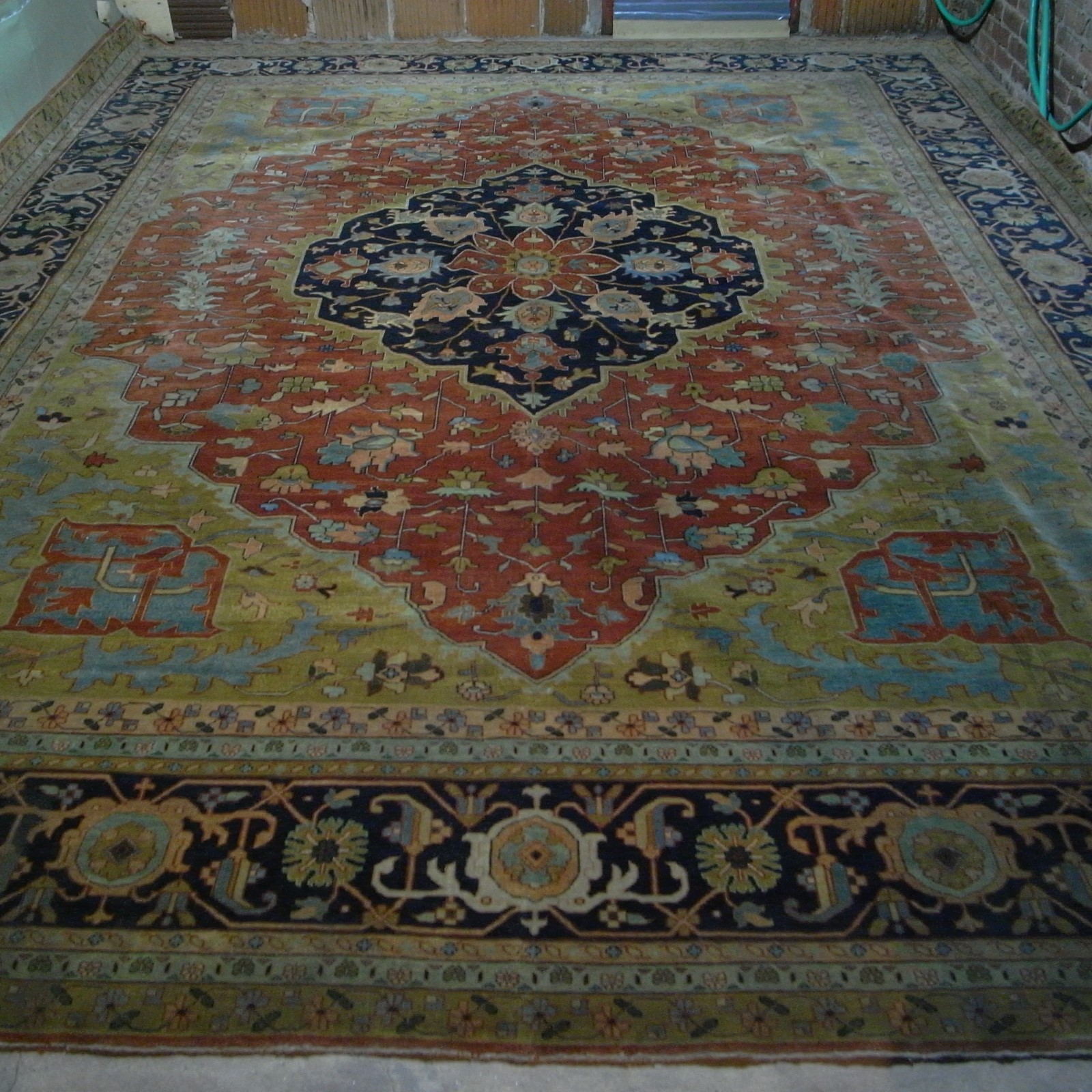 Genuine W Asian antique Heriz carpet 12x15ft (11'11"x14'10) c 1900 vegetable dy gallery