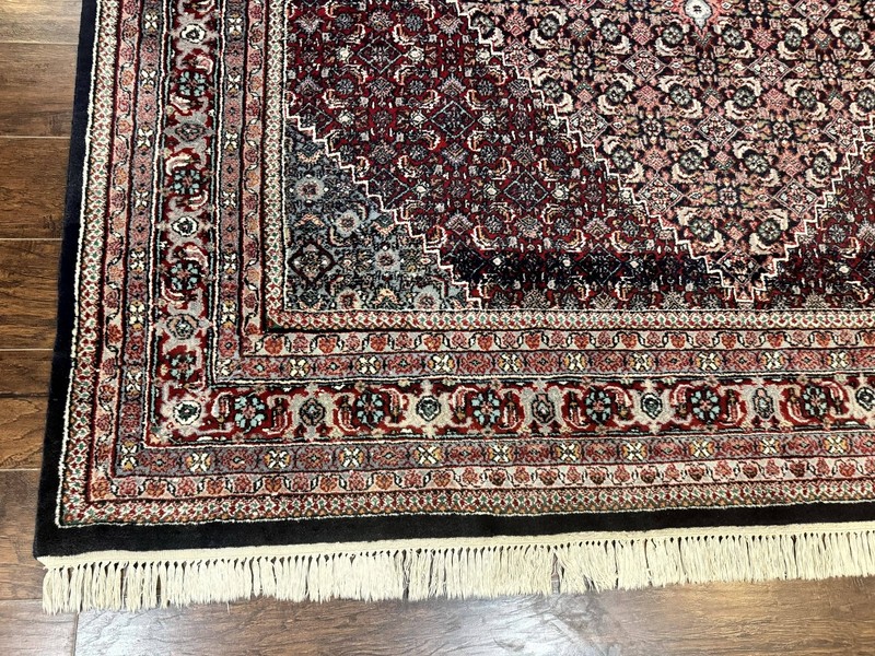 Indo Bidjar Rug 8x11 Herati Mahi Pattern Red Navy Blue Handmade Vintage Wool gallery