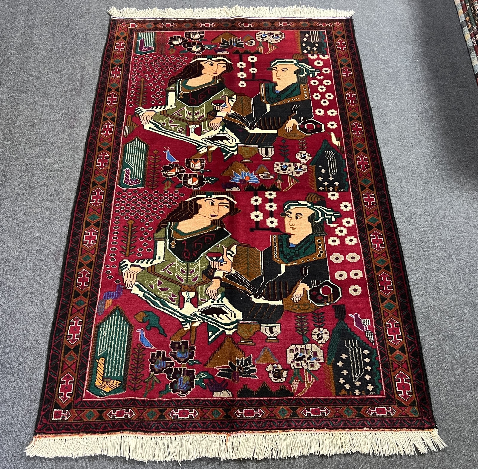 Afghan Laila Majnun Pictorial 4 x 6 Ft Rug Handmade Wool Love Story Folk Art gallery