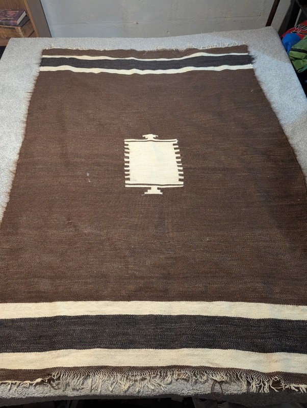 Vintage Turkish Rug Kilim 45x66 Angora Mohair Shaggy Geometric Striped Brown gallery