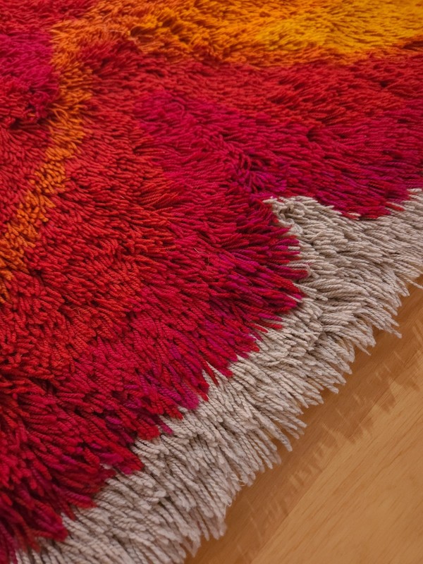 DESSO Shag Rug Carpet dralon wool orange yellow red Vintage Mid Century 60s 70s gallery