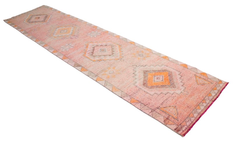 Turkish Runner Rug HandMade Wool Long Hallway Rug PINK Kitchen Decor 3x12.3 ft gallery