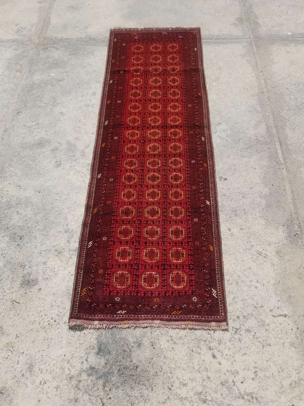 Vintage Distressed Hand Made Traditional Oriental Wool Maroon Rug 9.3x2.9ft gallery