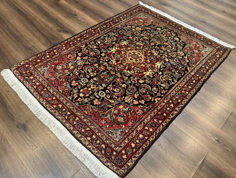 Antique Per'sian Sarouk Rug 4x5 Dark Blue Red Floral Medallion Fine gallery
