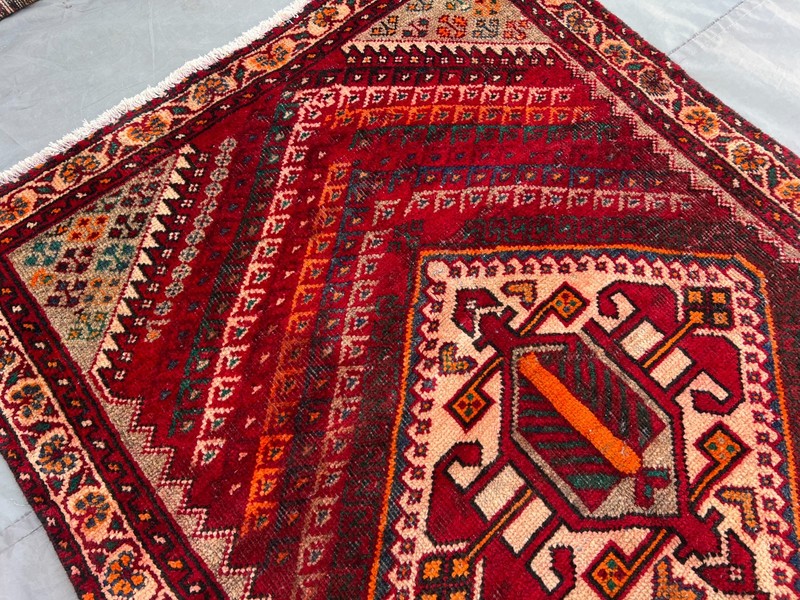 3'7x9'5 ft Vintage Afghan Baluchi Red Geometric Hand Knotted Wool Runner Rug gallery