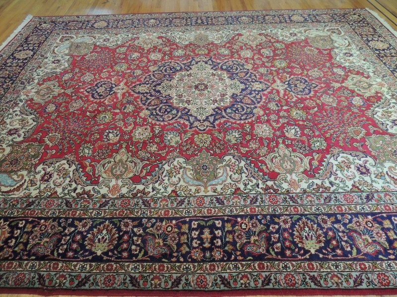 10x13 10x14 semi-Antique Kashaan Oriental Area Rug wool Red Navy Blue Green gallery