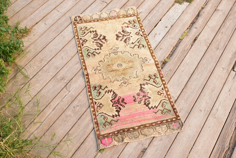 Turkish Carpet Hand Knotted 1x3 Size Doormat Chair Multi Color Rug 46x92cm gallery