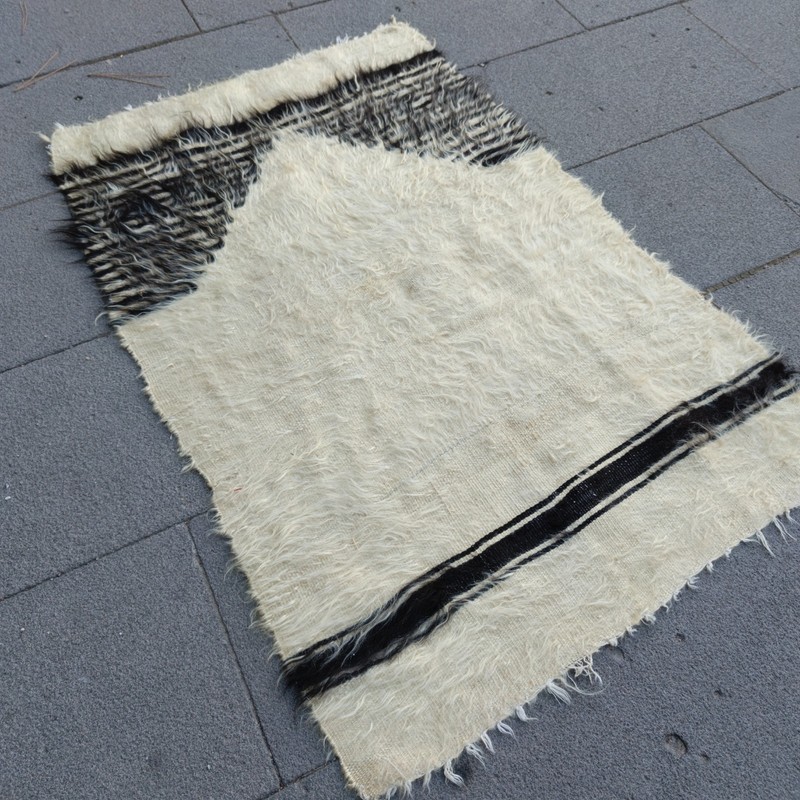 Vintage Angora wool Small Rug Shaggy Blanket Handmade Mohair Rug 2.33 x 3.51 ft gallery