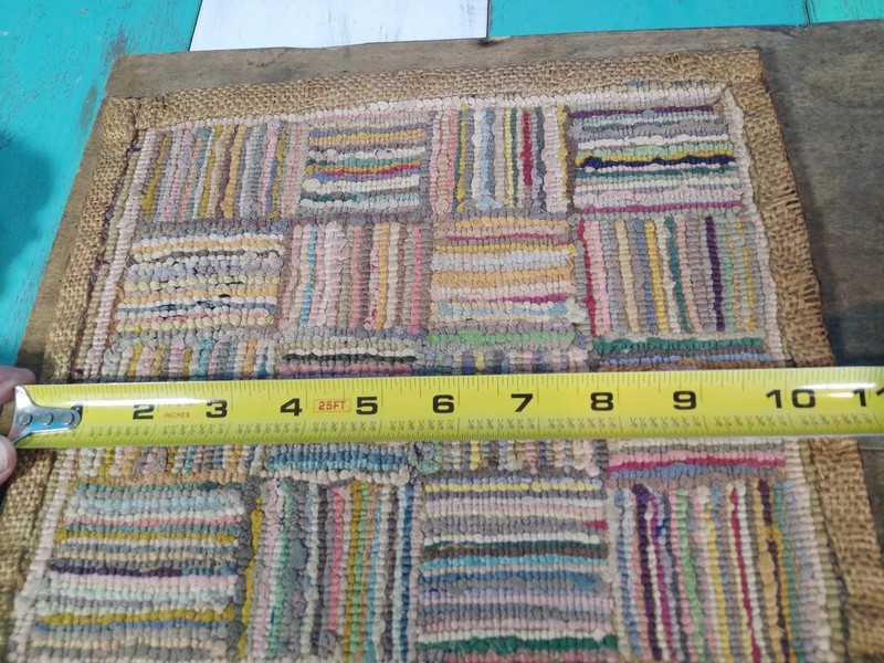 Vintage Miniature Hand Hooked Rag Rug on Burlap•Folk Art•Tabletop•Dollhouse Rug gallery